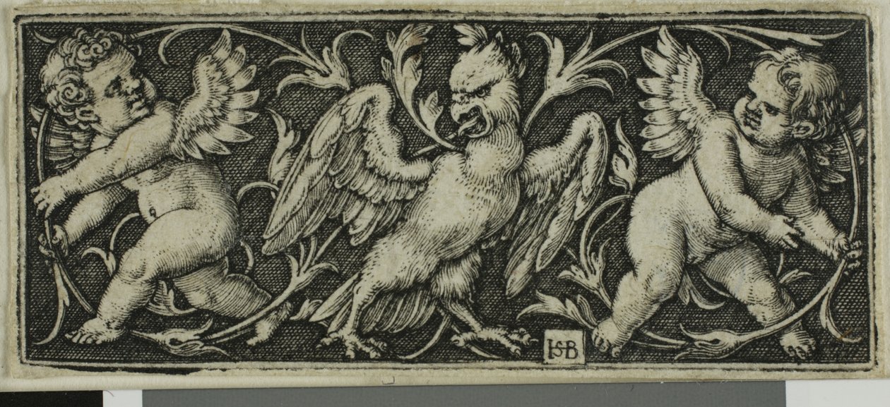 Ornament met een adelaar en twee genii, uit Vier Vignetten door Hans Sebald Beham
