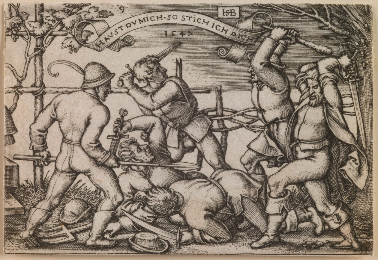 "Boerengevecht" uit de serie "Het Boerenfeest of De Twaalf Maanden". door Hans Sebald Beham