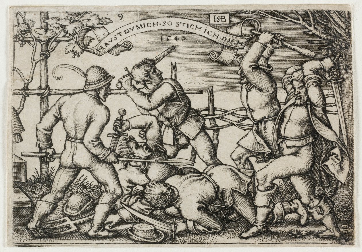 Boerenruzie, plaat 9 uit Het Boerenfeest of de Twaalf Maanden door Hans Sebald Beham