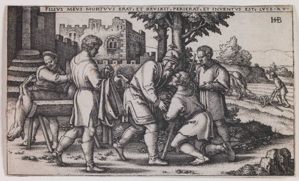 Return of the Prodigal Son, uit de serie "De geschiedenis van de verloren zoon". door Hans Sebald Beham