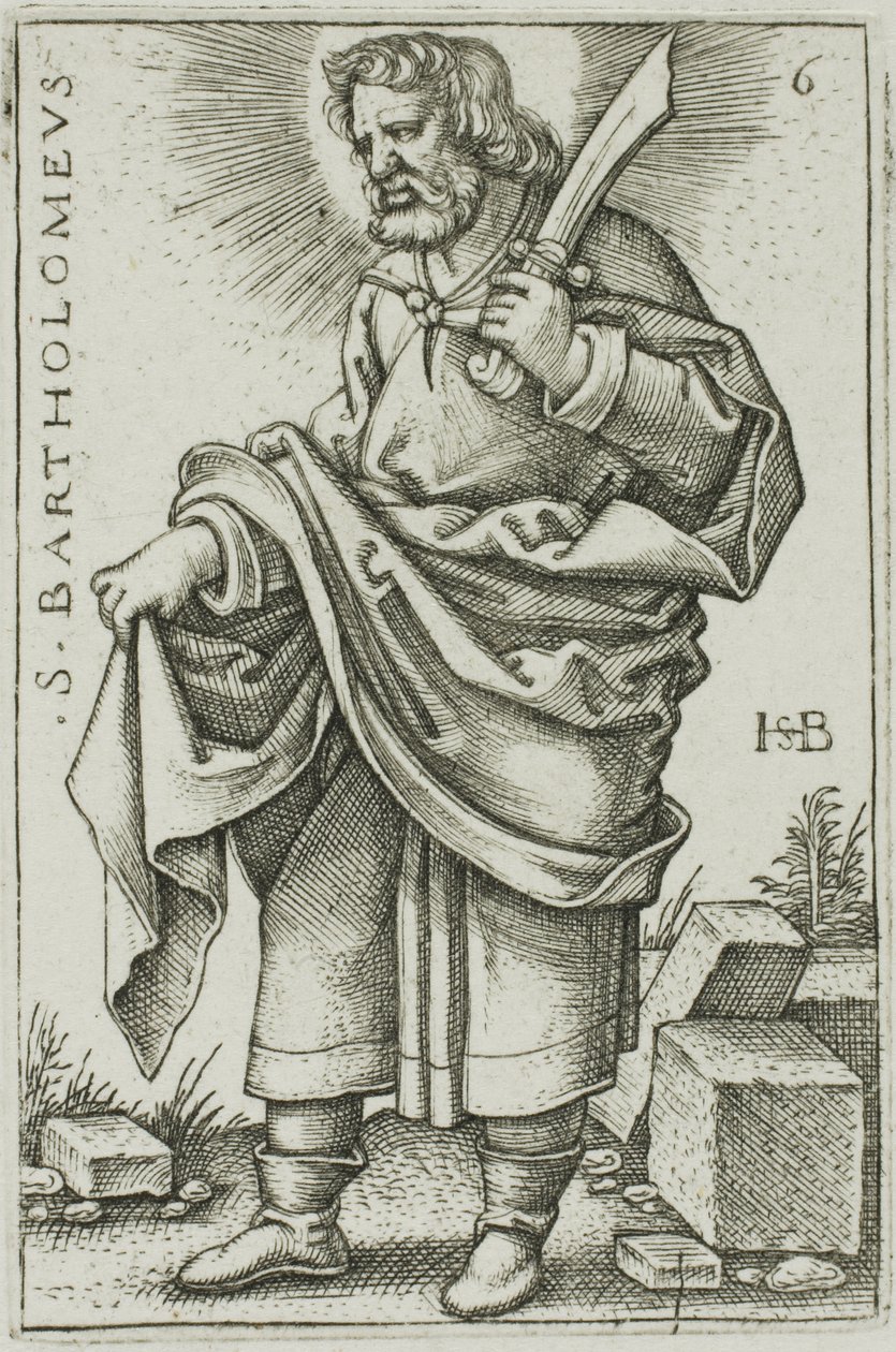 St. Bartholomeus, plaat 6 uit De Twaalf Apostelen door Hans Sebald Beham