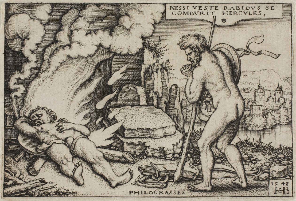 De dood van Hercules, uit De werken van Hercules door Hans Sebald Beham
