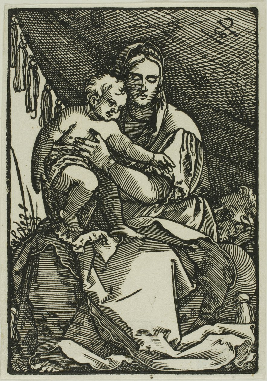 De Heilige Familie onder het baldakijn door Hans Sebald Beham