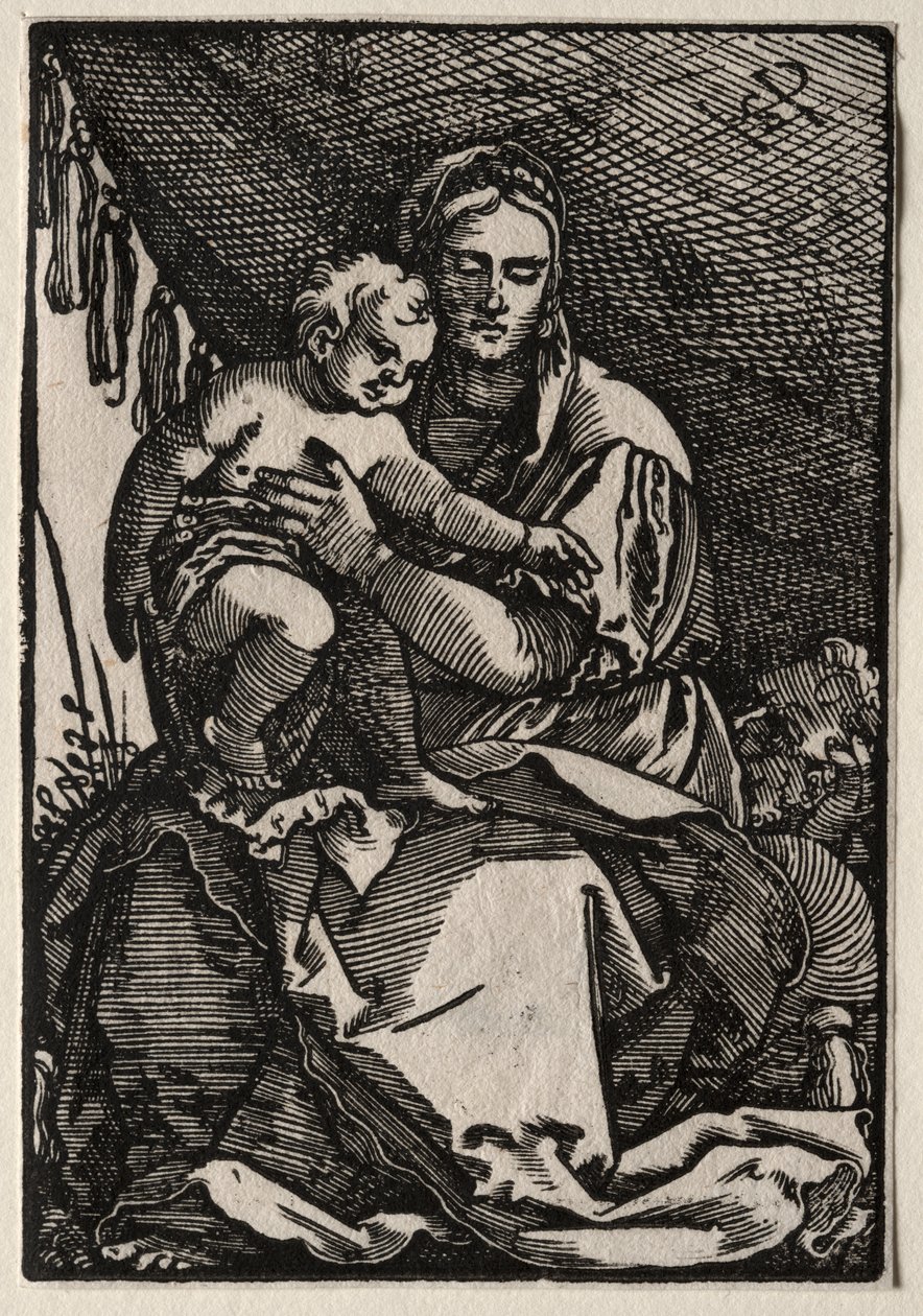 De Heilige Familie onder een Tent door Hans Sebald Beham