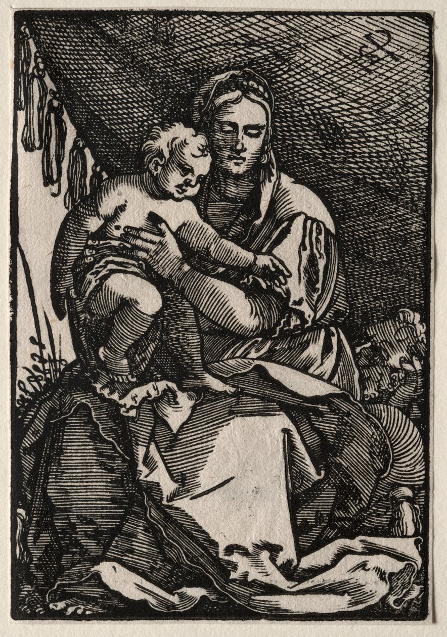 De Heilige Familie onder een tent door Hans Sebald Beham