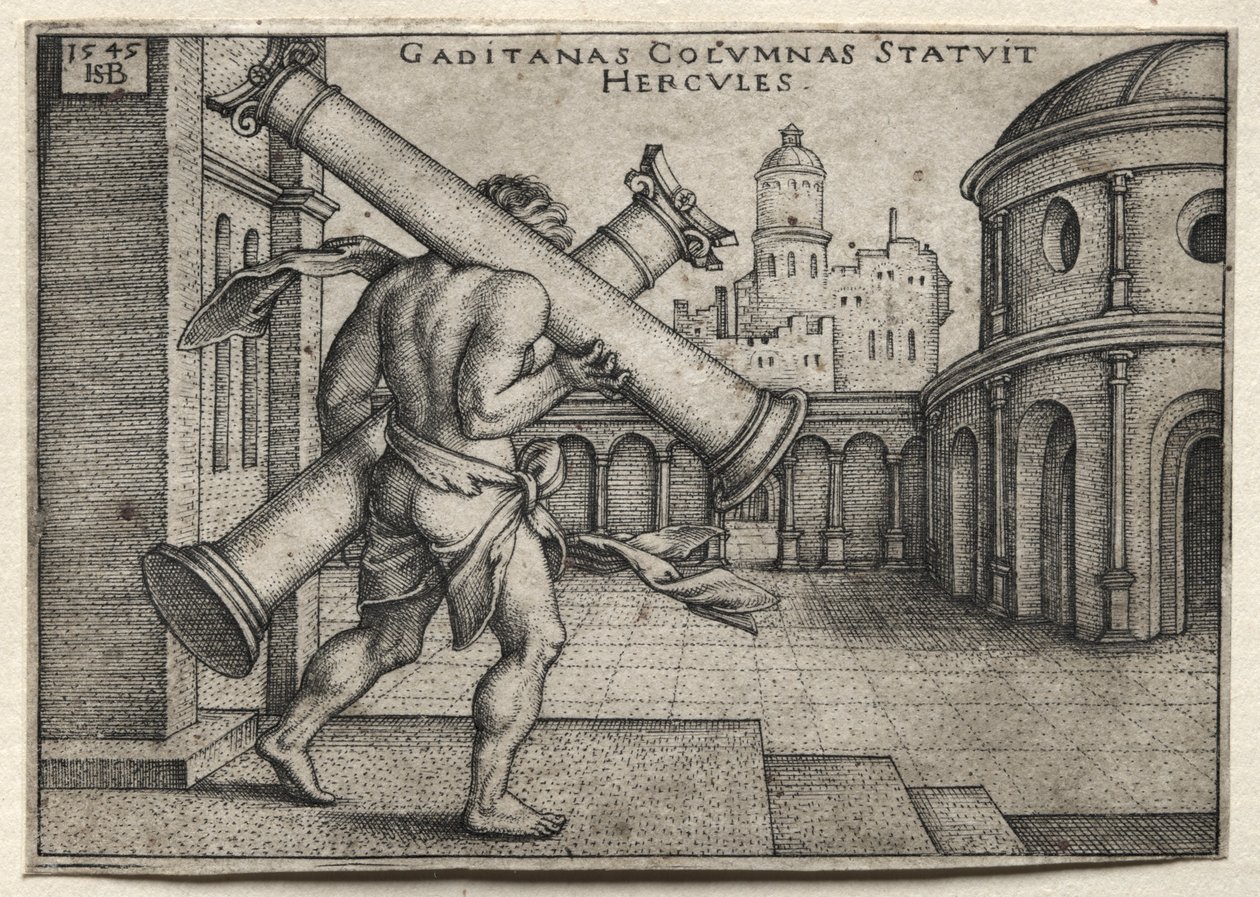 De Arbeid van Hercules: Hercules die de Zuilen van Gades Draagt door Hans Sebald Beham
