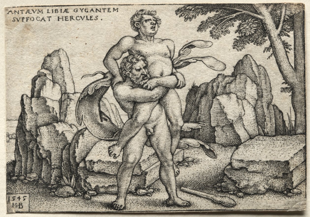 De werken van Hercules: Hercules verplettert Antaeus, 1545 door Hans Sebald Beham