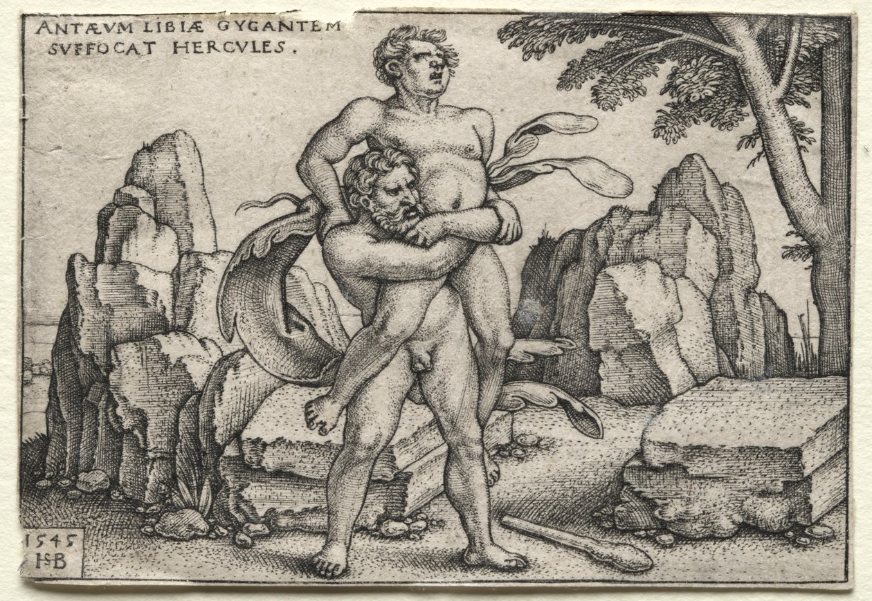 De werken van Hercules: Hercules verplettert Antaeus, 1545 door Hans Sebald Beham