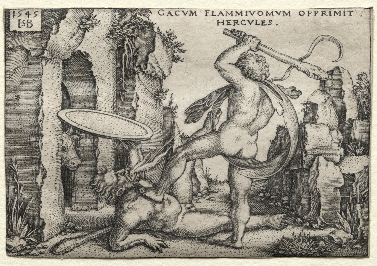 De werken van Hercules: Hercules doodt de reus Cacus door Hans Sebald Beham