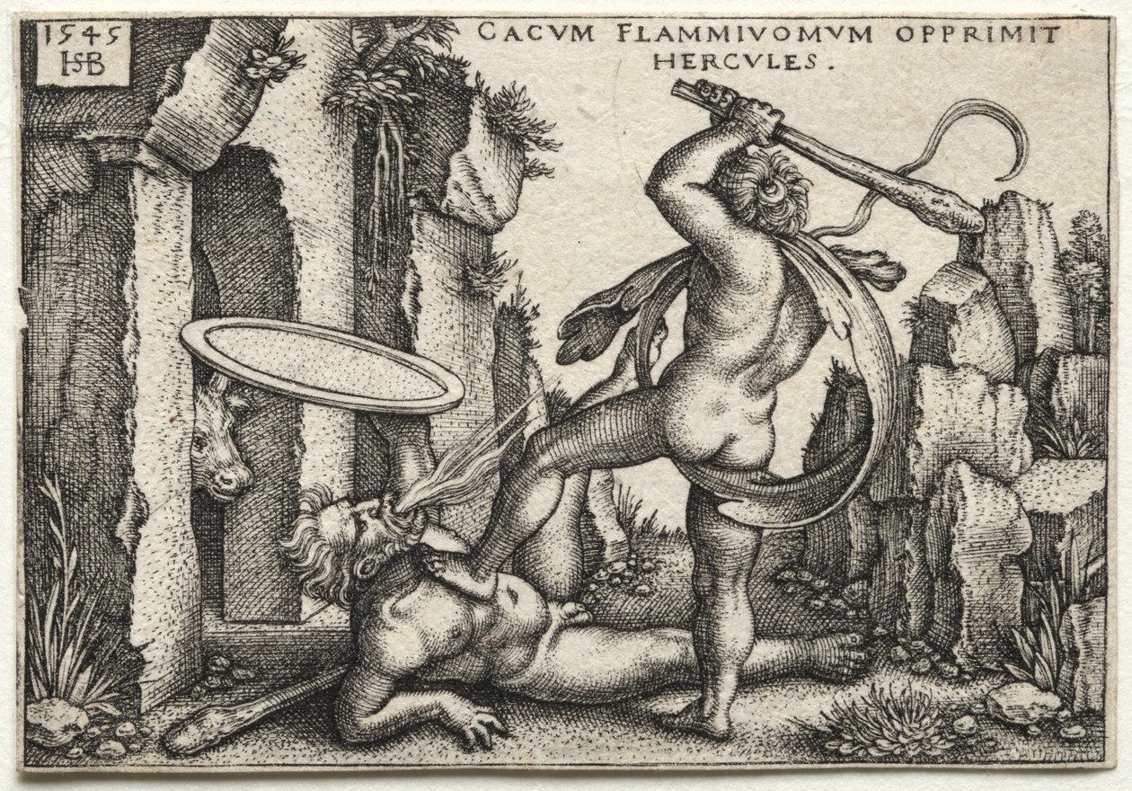 Hercules doodt de reus Cacus door Hans Sebald Beham