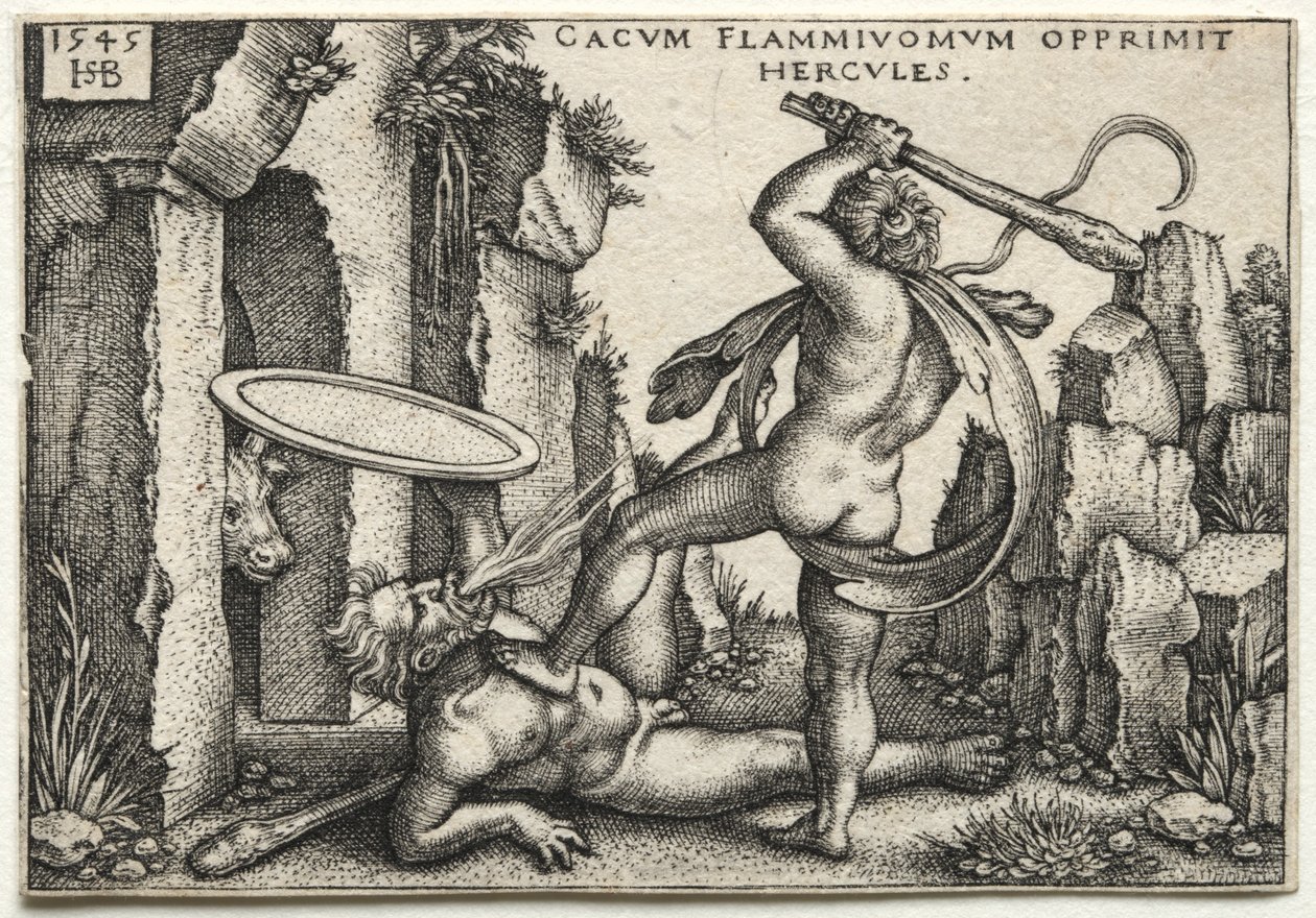 De werken van Hercules: Hercules doodt de reus Cacus, 1545 door Hans Sebald Beham