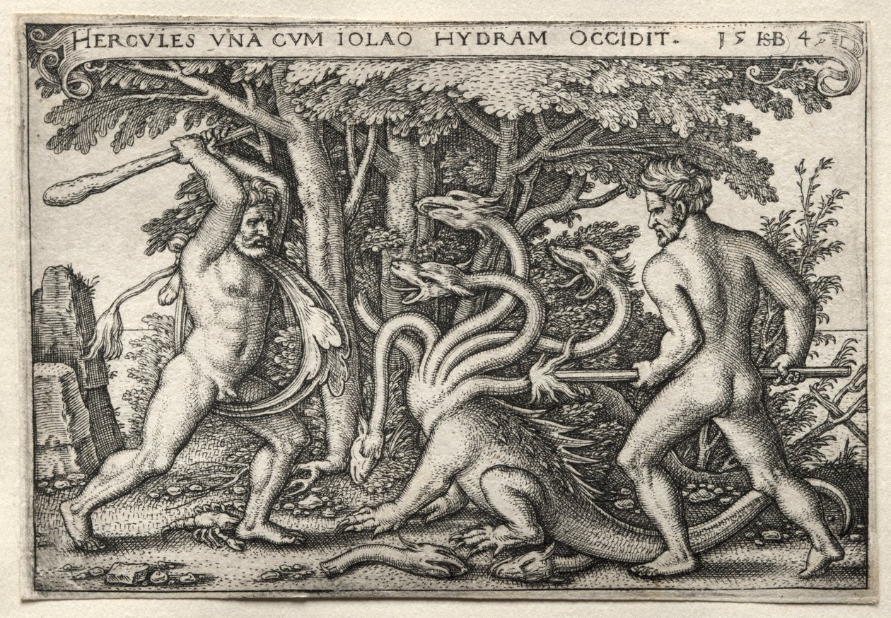 De werken van Hercules: Hercules doodt de Lerneïsche Hydra door Hans Sebald Beham