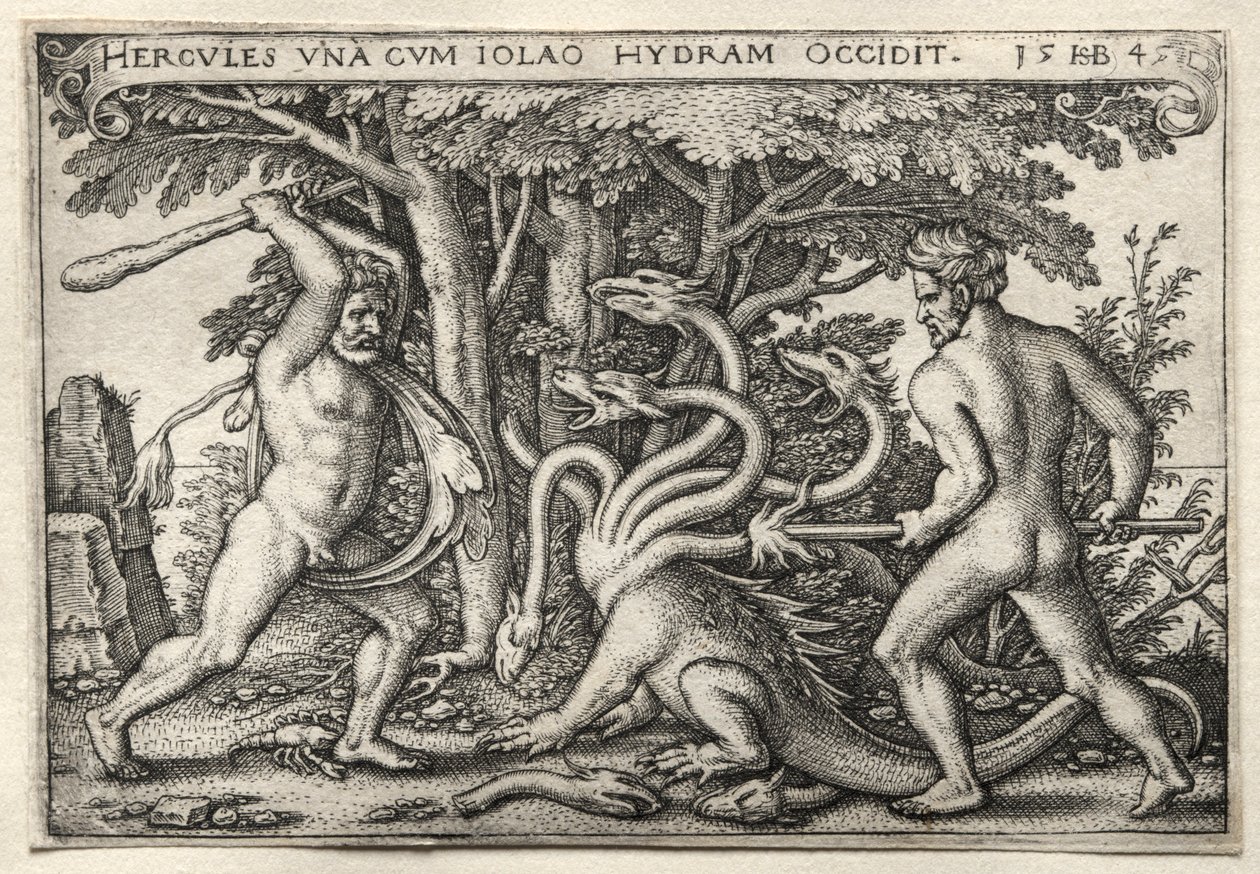 De Werken van Hercules: Hercules Doodt de Lerneïsche Hydra, 1545 door Hans Sebald Beham