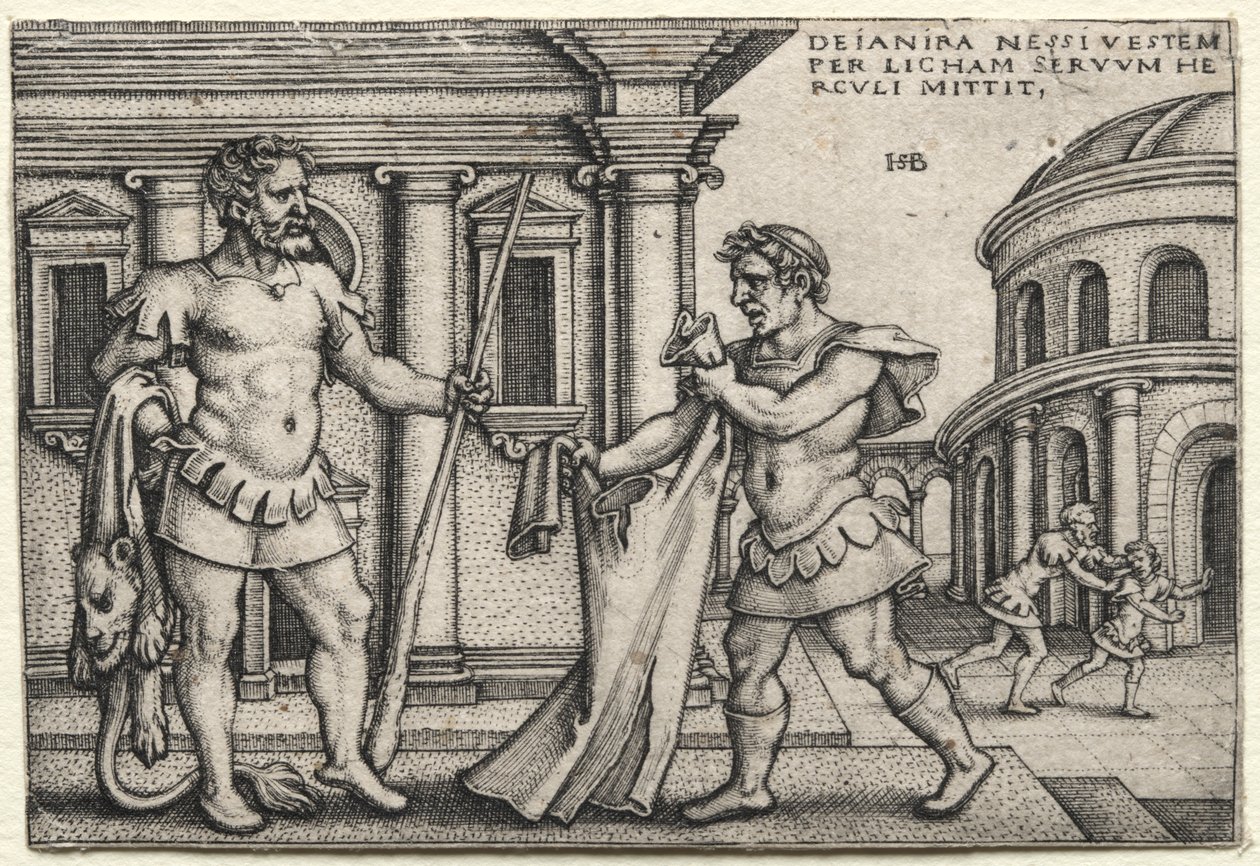 De werken van Hercules: Hercules ontvangt het kledingstuk gedrenkt in het bloed van Nessus door Hans Sebald Beham