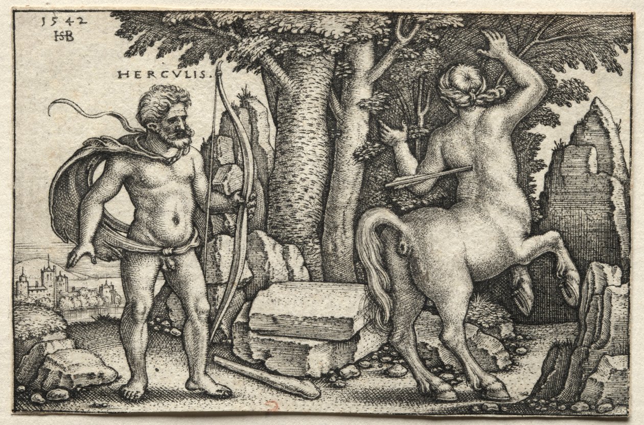 Hercules schiet op Nessus door Hans Sebald Beham