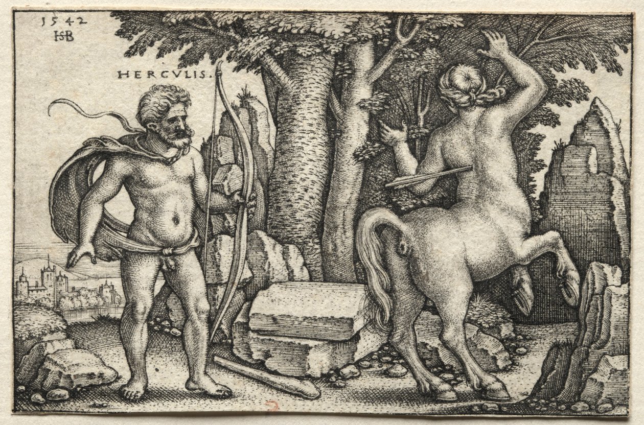 De werken van Hercules: Hercules schiet Nessus neer, 1542 door Hans Sebald Beham
