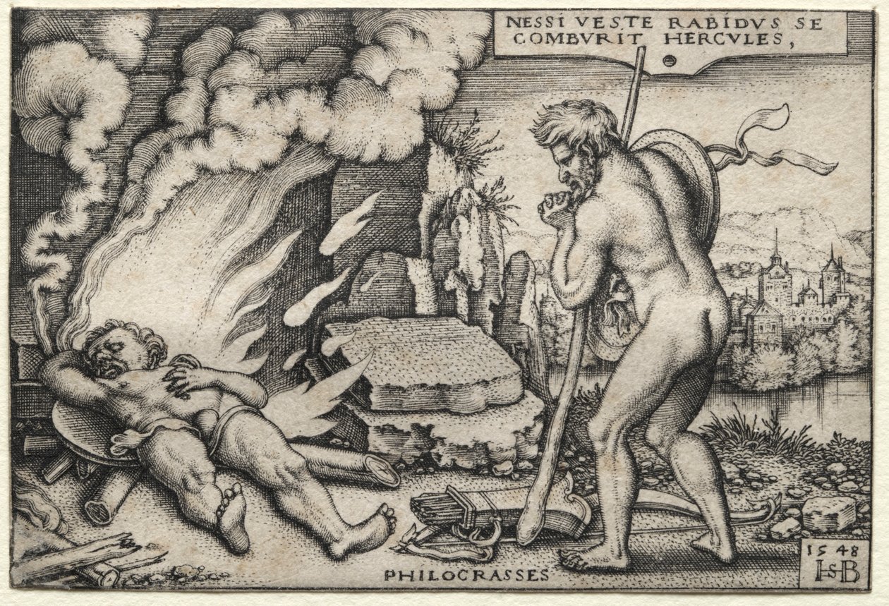 Hercules op zijn brandstapel, 1548. door Hans Sebald Beham