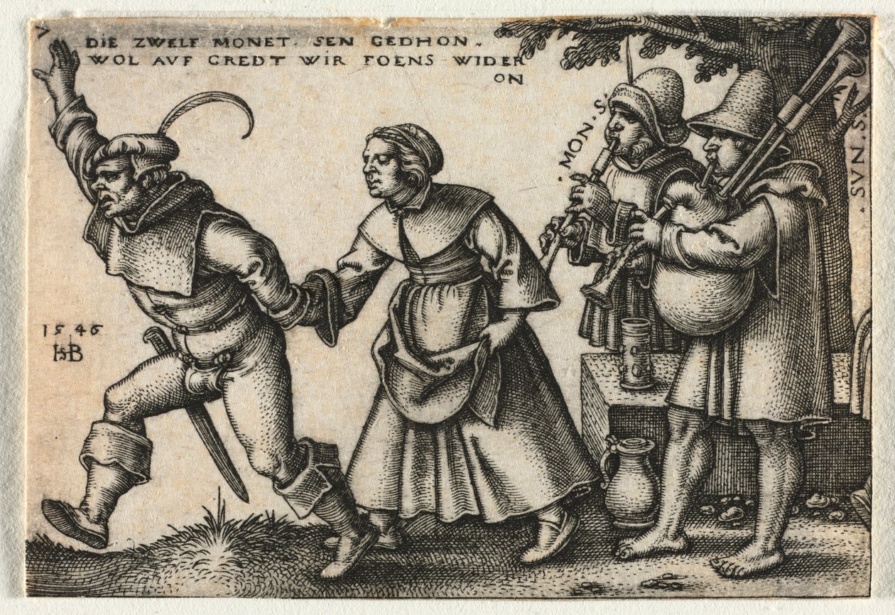 De Boerenbruiloft of de Twaalf Maanden: Nr. 7 door Hans Sebald Beham