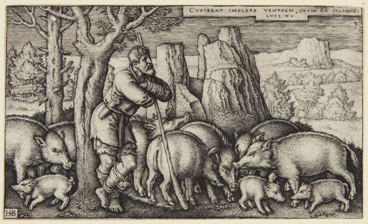 De verloren zoon III: zoon tussen de zwijnen door Hans Sebald Beham