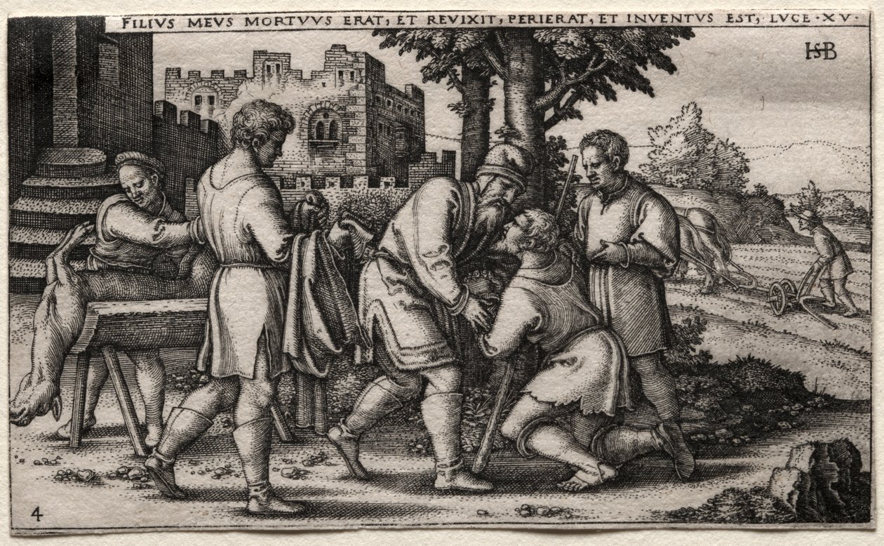 De verloren zoon: Terugkeer van de verloren zoon door Hans Sebald Beham