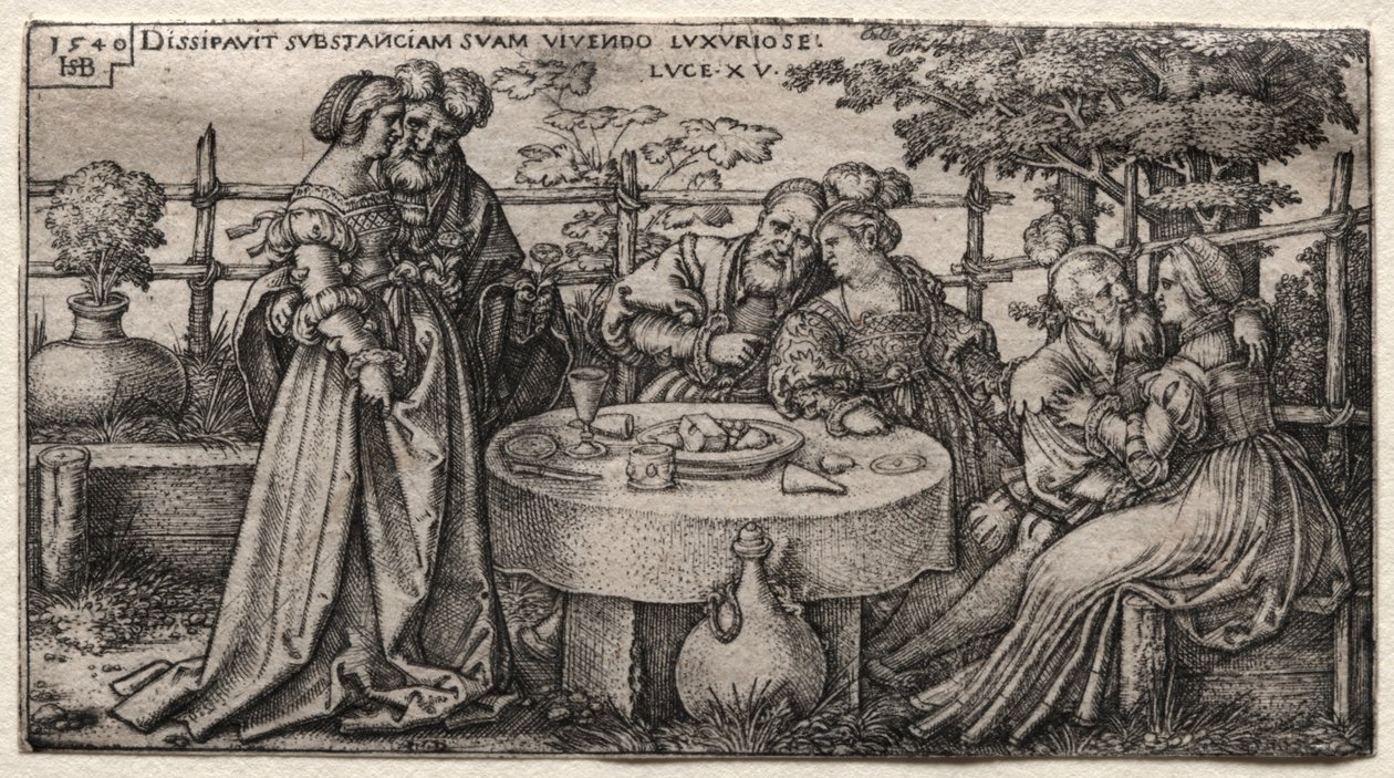 De verloren zoon: Zijn fortuin verkwisten door Hans Sebald Beham