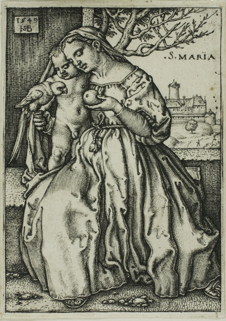 De maagd en het kind met de papegaai door Hans Sebald Beham
