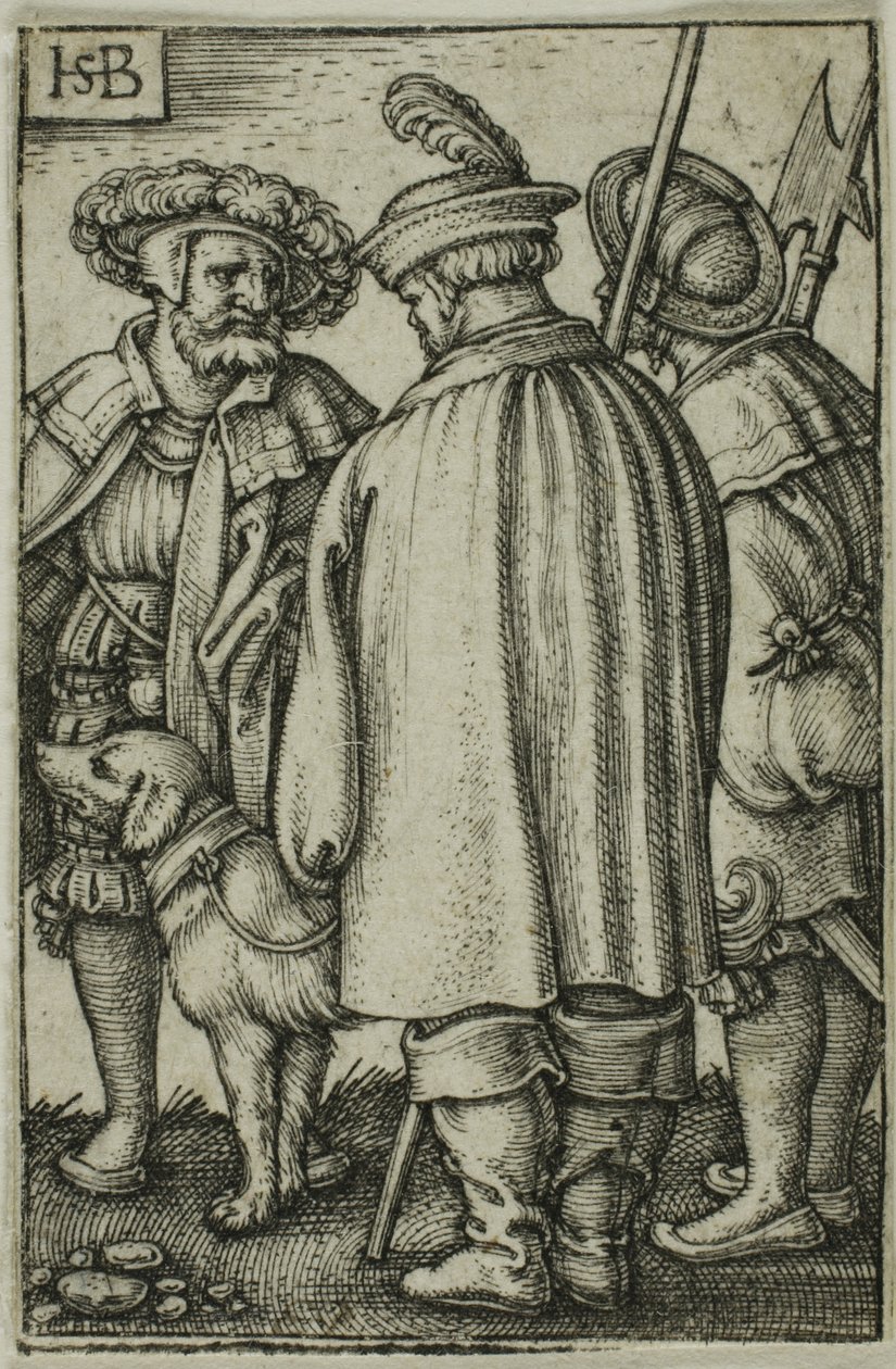 Drie soldaten en een hond door Hans Sebald Beham