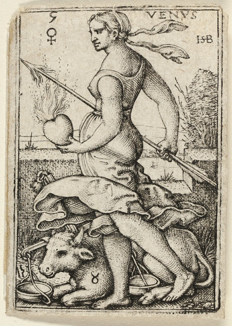 Venus, plaat vijf uit De zeven planeten met de dierenriemen door Hans Sebald Beham