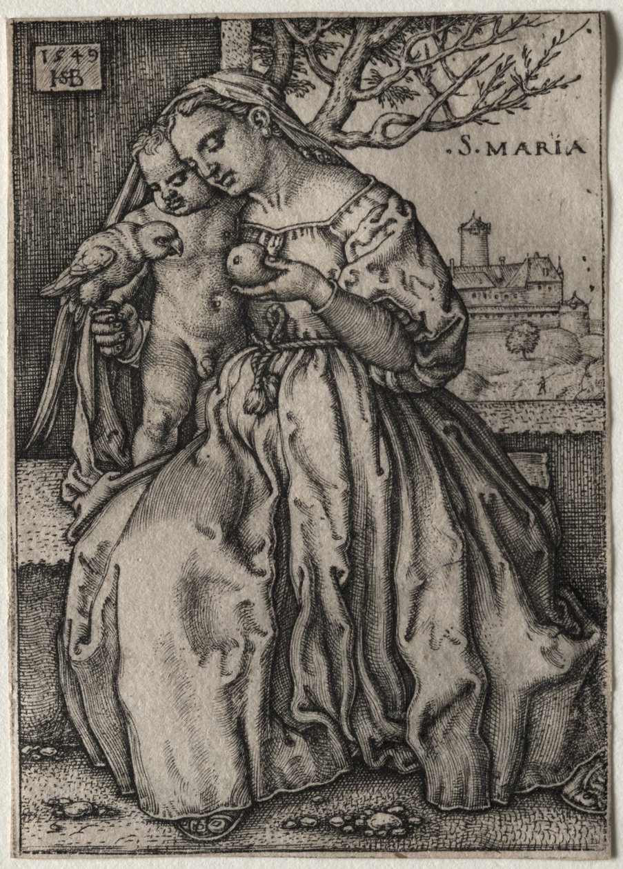 Maagd en Kind met papegaai door Hans Sebald Beham