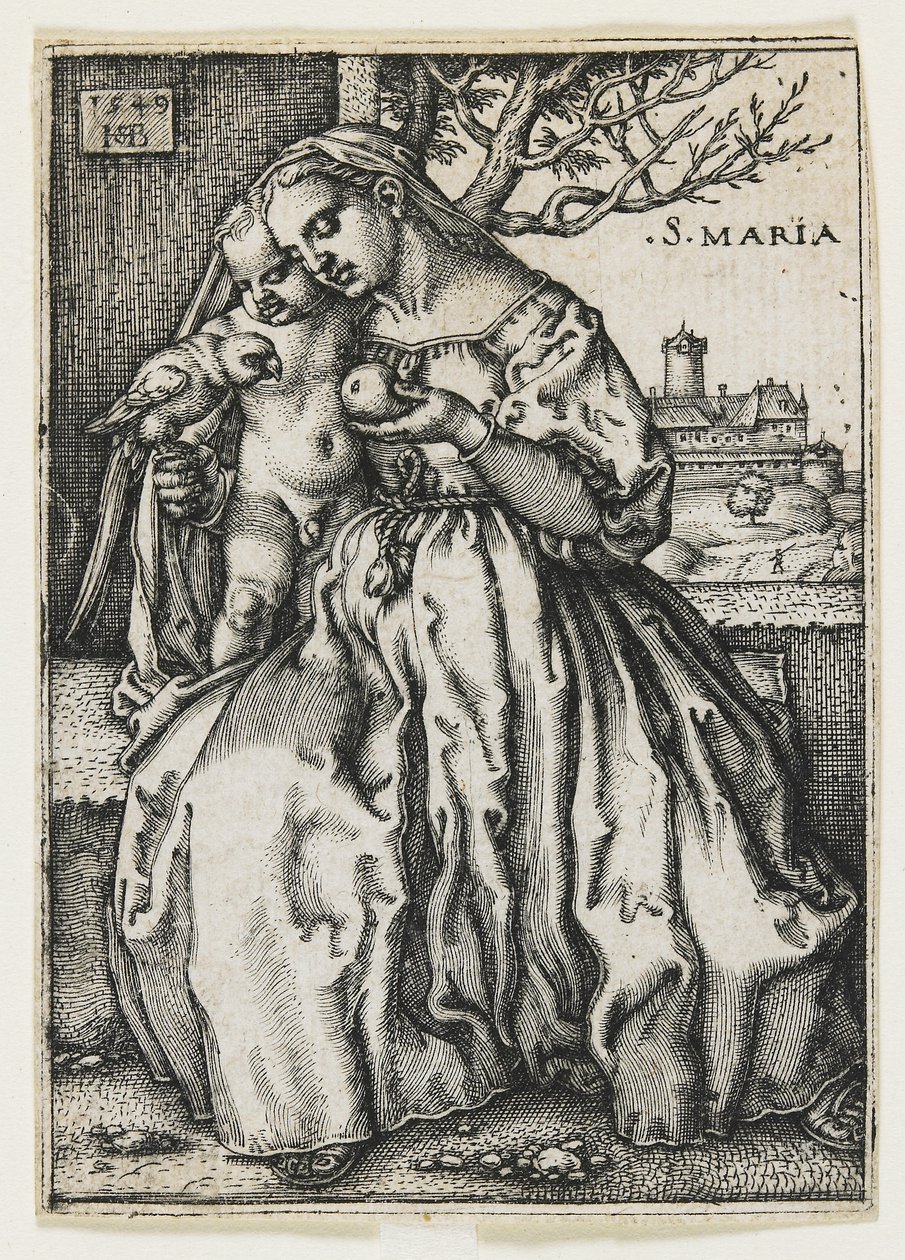 Maagd en Kind met een Papegaai, 1549 door Hans Sebald Beham