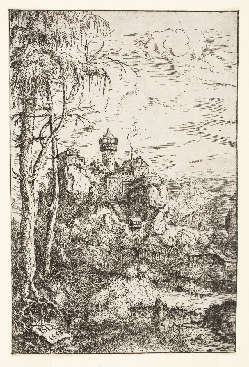 Landschap met kasteel en brug door Hans Sebald Lautensack