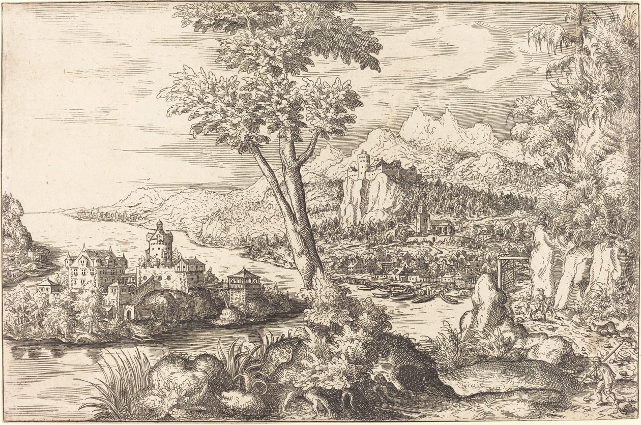 Landschap met drie mannen, ca. 1558-1559 door Hans Sebald Lautensack