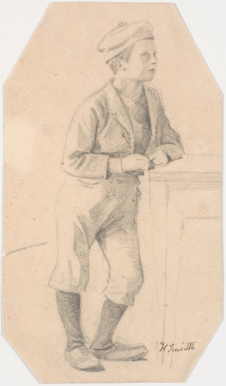 Jongen die tegen een tafel leunt door Hans Smidth