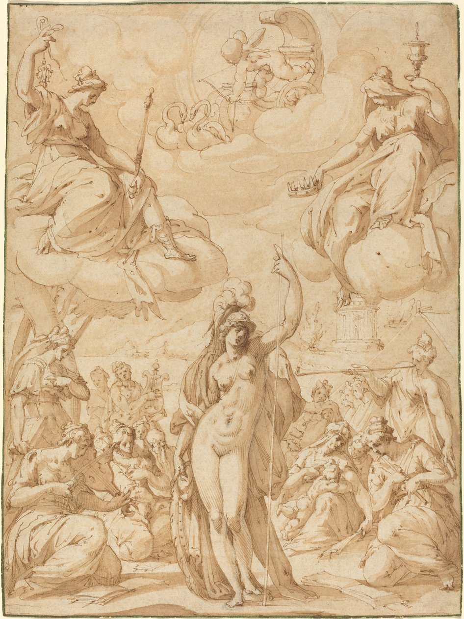 Allegorie van Minerva als hoofd van de muzen door Hans Speckaert