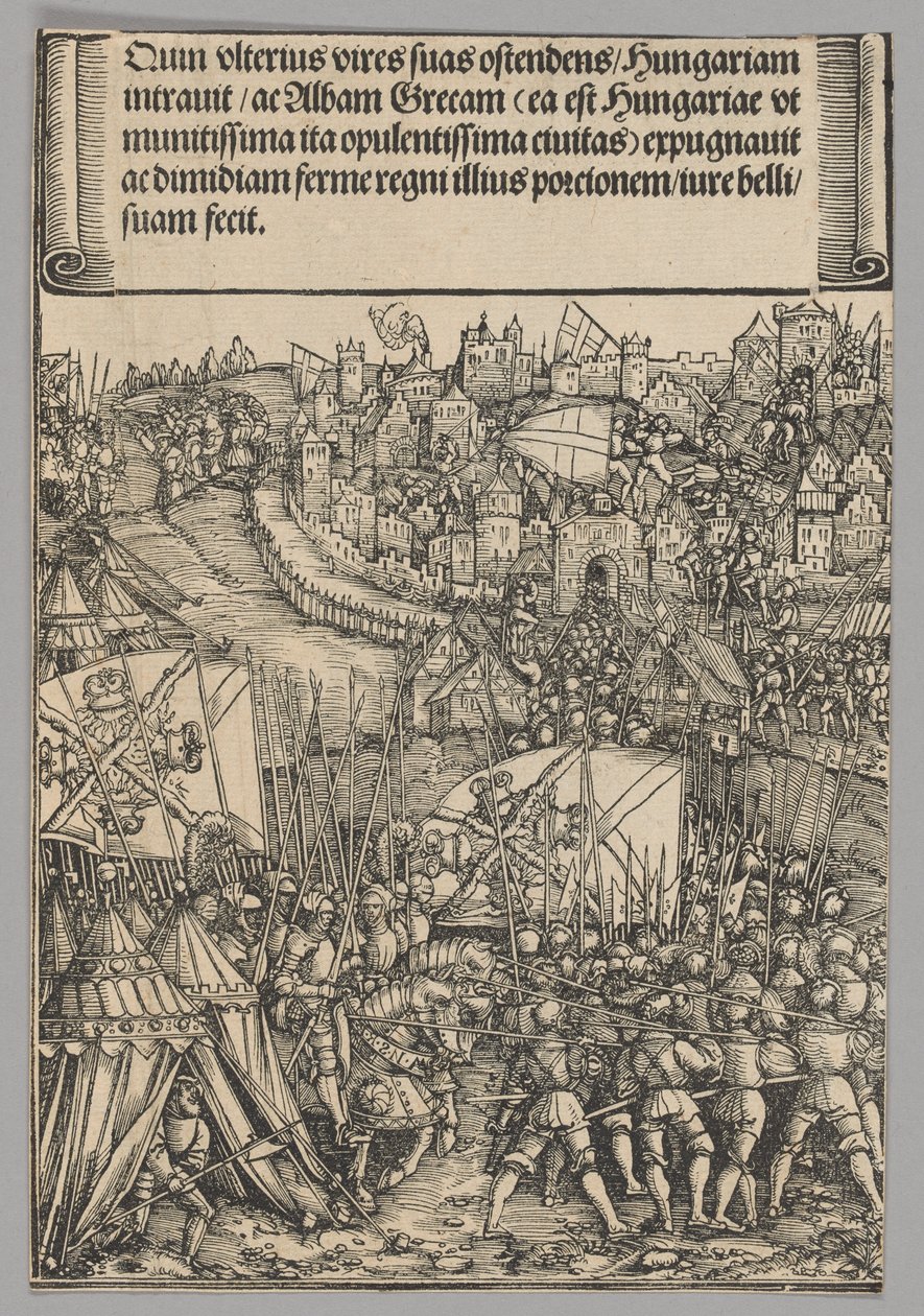 Hongaarse campagne, plaat 14 uit Historische scènes uit het leven van keizer Maximiliaan I van de Triomfboog door Hans Springinklee