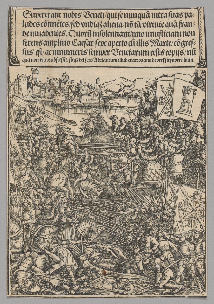 Oorlog met Venetië, plaat 21 uit Historische Scènes uit het Leven van Keizer Maximiliaan I uit de Triomfboog door Hans Springinklee