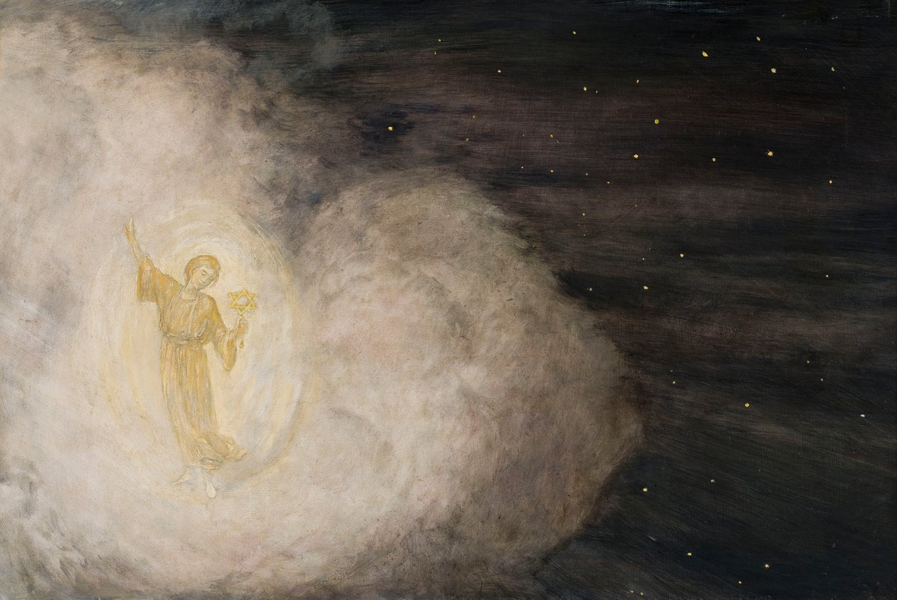 Een engel met de ster van Bethlehem door Hans Thoma