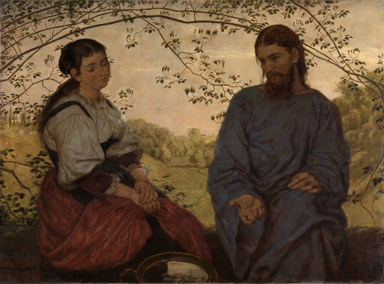 Christus en de Samaritaanse vrouw door Hans Thoma