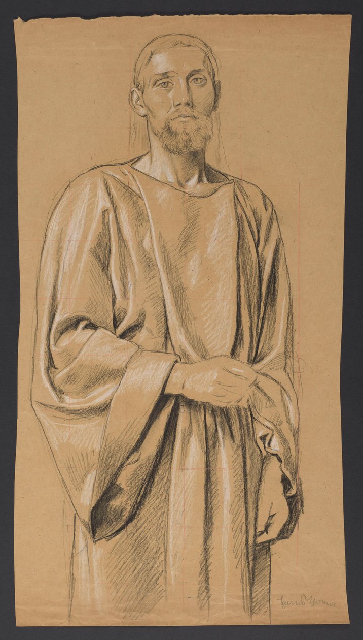 Christus, tot aan de knieën afgebeeld in staande houding, en face door Hans Thoma