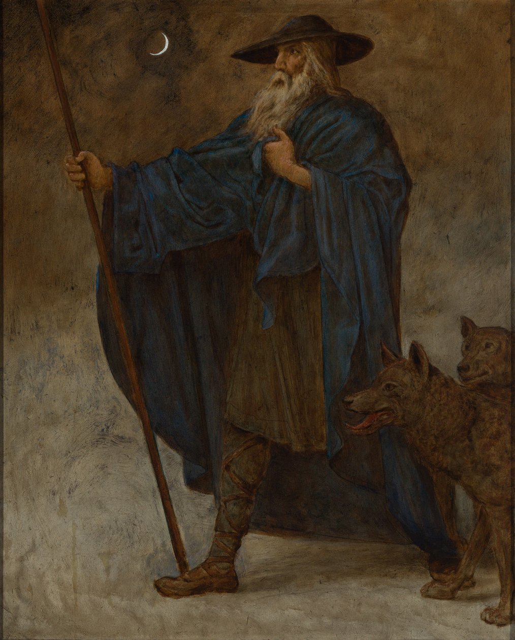 December (Wotan met wolven) door Hans Thoma
