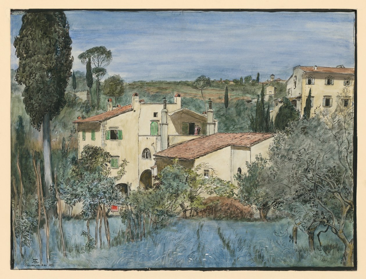 Een villa aan de rand van Florence door Hans Thoma