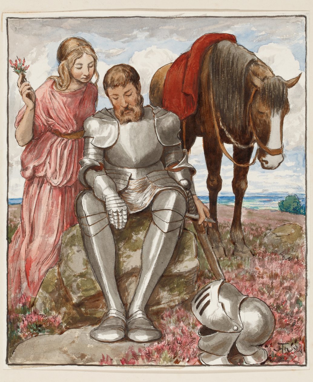 Erika en de zittende ridder door Hans Thoma