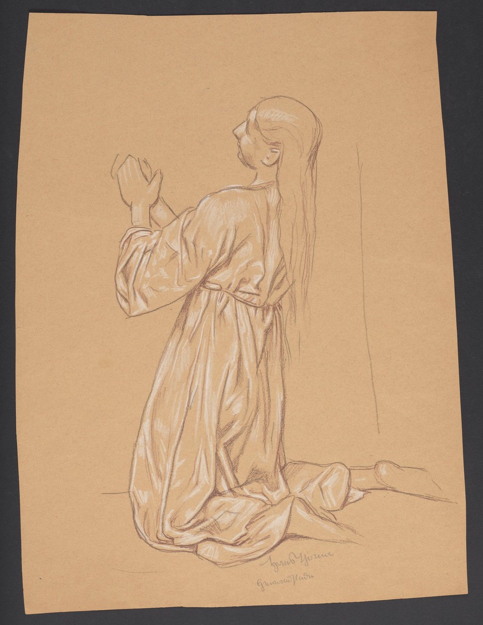 Kniende Maria Magdalena, verso: Konturwiederholung derselben Komposition door Hans Thoma