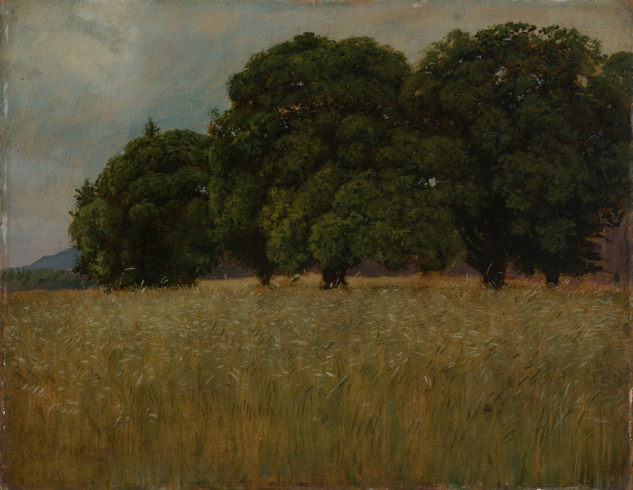 Graanveld met loofbomen door Hans Thoma