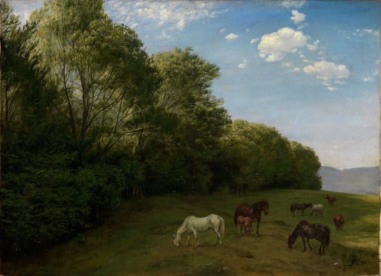Landschap met grazende paarden door Hans Thoma