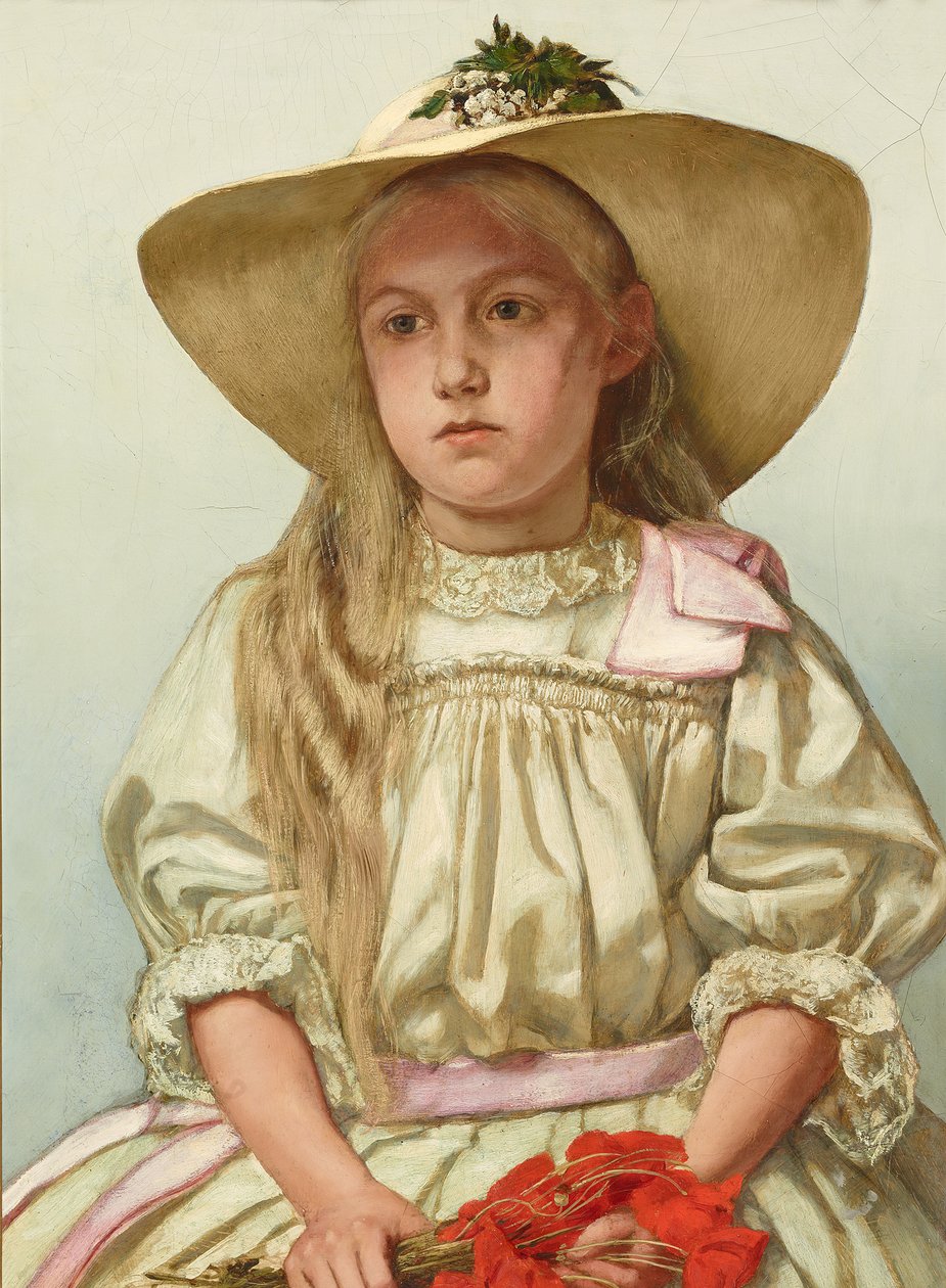 Portret van een meisje (Ella met strohoed) door Hans Thoma