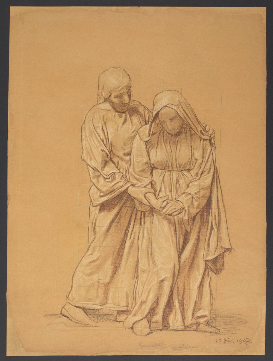 Maria met de heilige Johannes de Evangelist, achterzijde: een contourweergave van dezelfde compositie door Hans Thoma