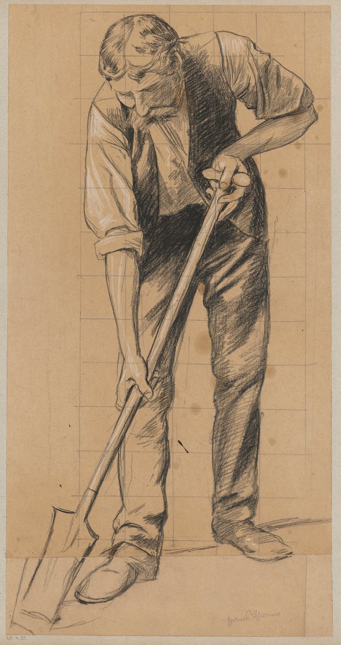 Een man die met een spade graaft door Hans Thoma