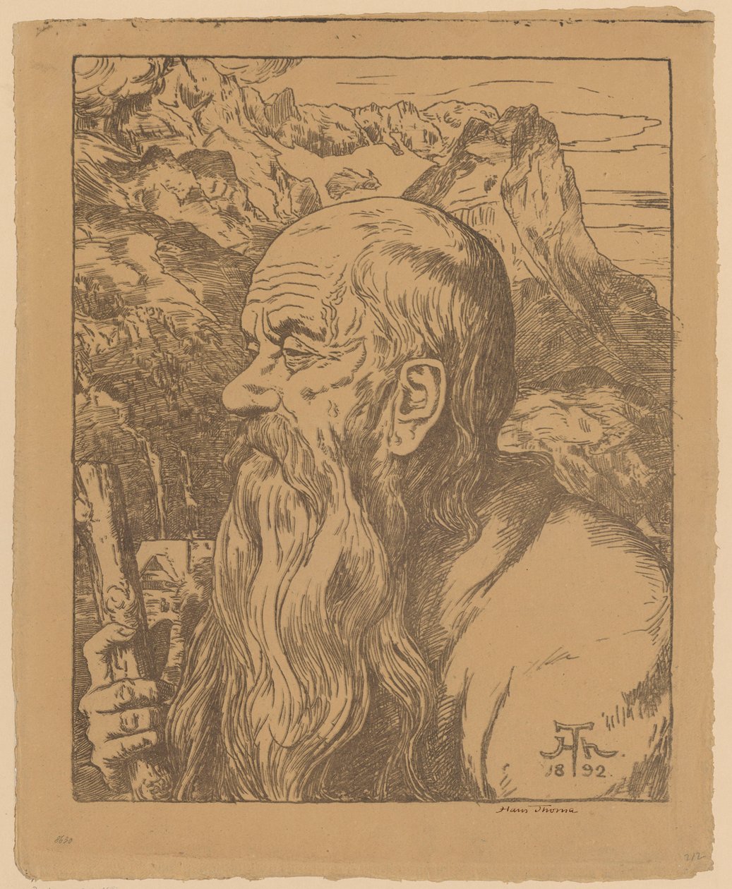Een mystieke zwerver tegen de achtergrond van de Alpen door Hans Thoma