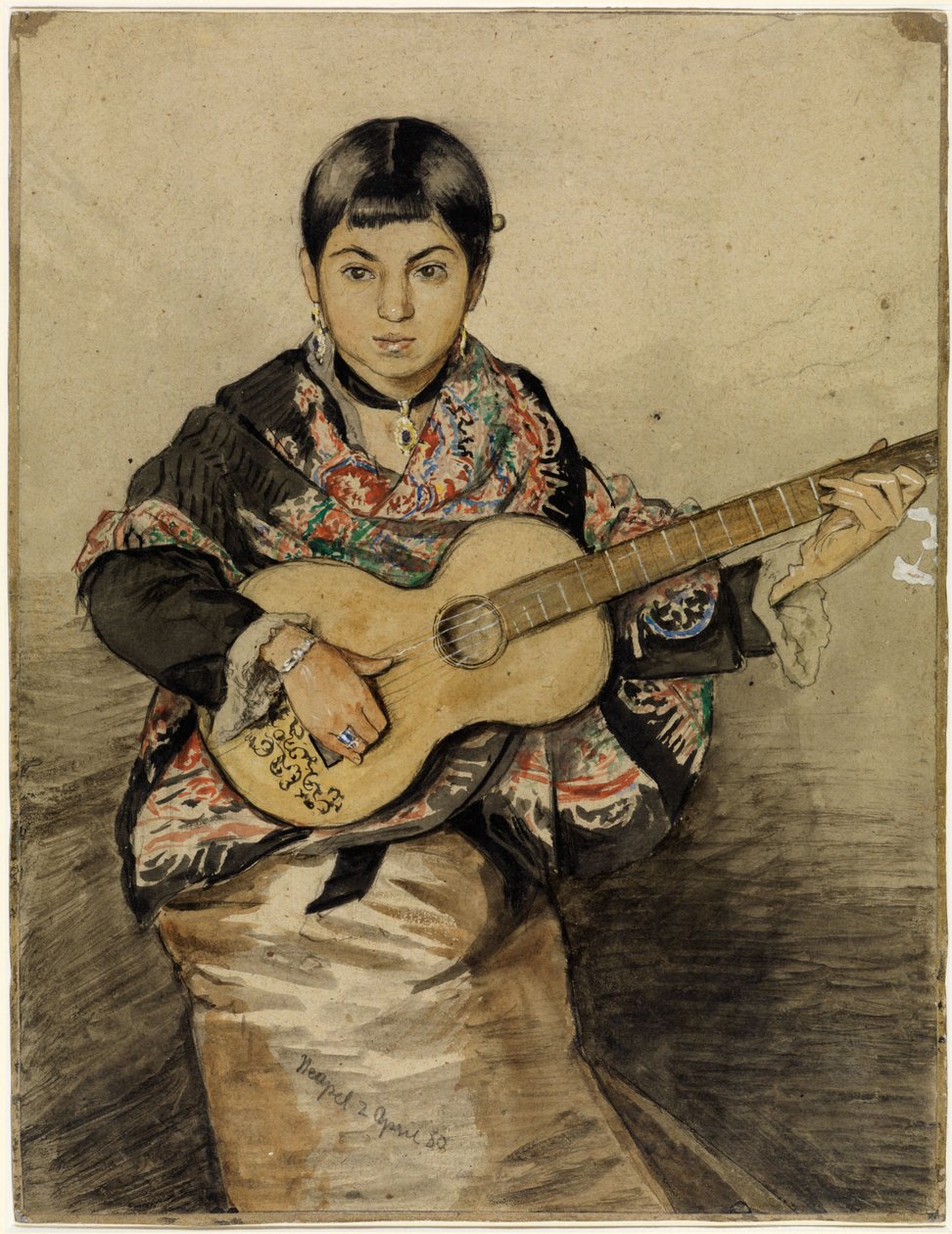 Een vrouw uit Napels met een gitaar door Hans Thoma